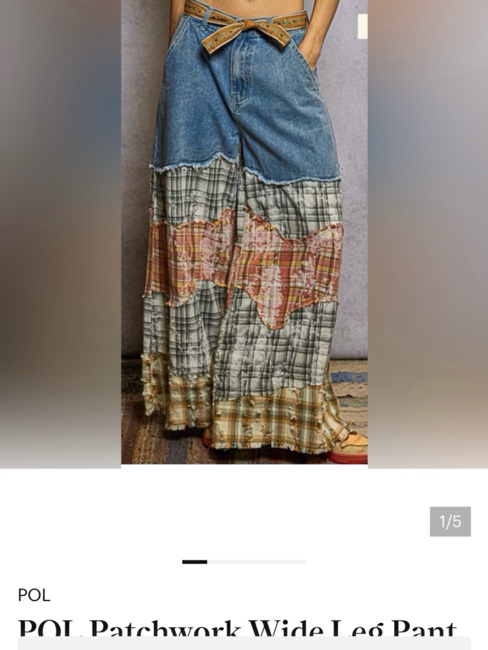POL denim  & Patchwork Wide Leg Pant belted cute Jean/pant for spring & summer